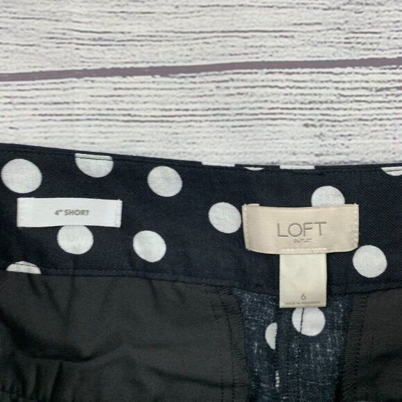 Loft Outlet Shorts sz 6 Black White Polka Dot Linen Cotton Blend Inseam 3.5" - Picture 8 of 10